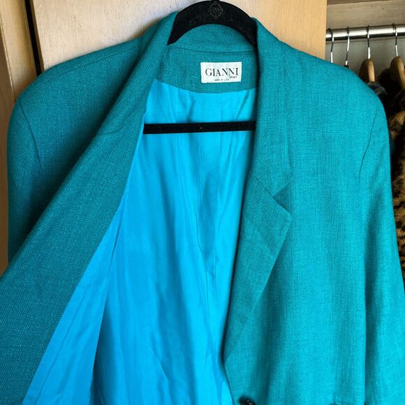 Vintage Gianni Sport Bright Teal Textured Blazer Jacket USA Made Size 14 - Picture 10 of 10